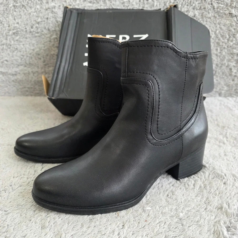Naturalizer Kelby Black‎ Smooth Leather Ankle Boots Block Heel Women Size 8 M